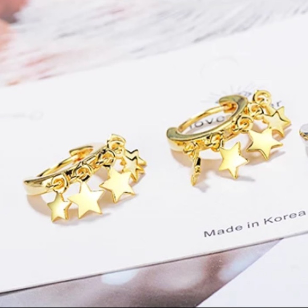 NEW EARRINGS GOLD STAR HOOP EARRINGS - Picture 3 of 6